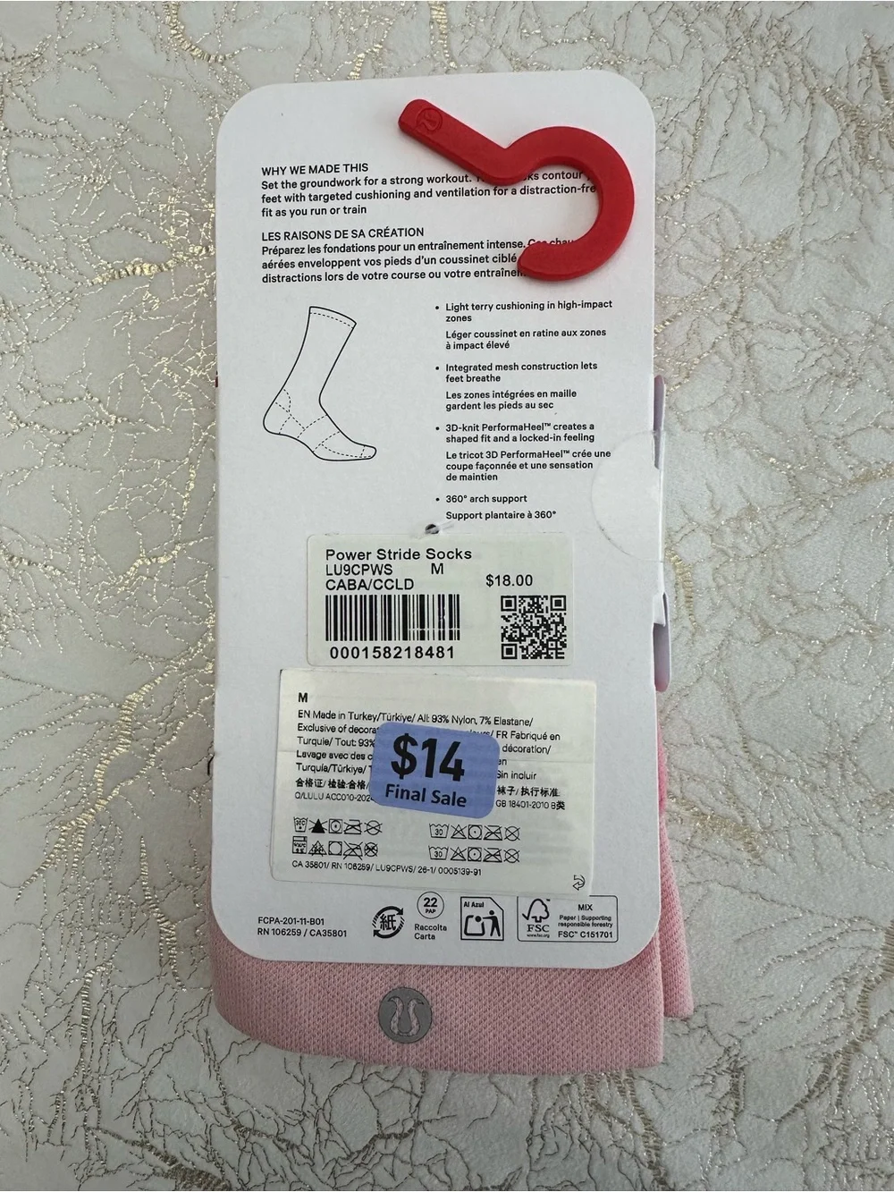 lululemon Power Stride Crew Socks - Pink (M)